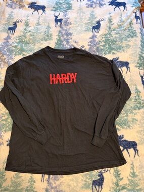 Men's Black Long-Sleeve Tee with Red Logo